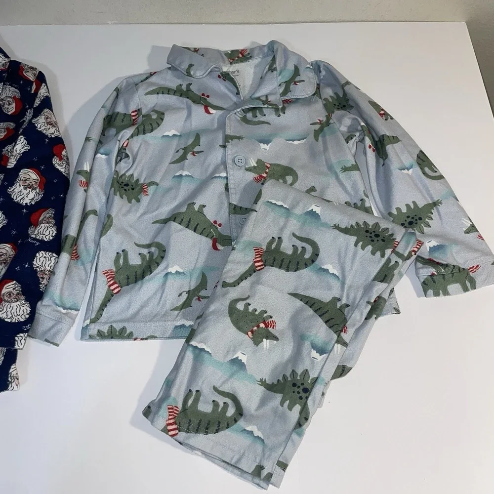 2 Boys‎ Kids Christmas Long Sleeve Pajamas Navy Blue Santa Dinosaurs 5 6 5t 6t
